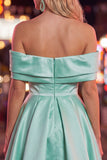 Off the Shoulder Blue A Line Short Homecoming Dress with Beading