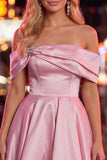 Off the Shoulder Blue A Line Short Homecoming Dress with Beading