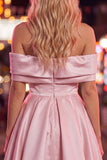 Off the Shoulder Blue A Line Short Homecoming Dress with Beading