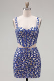 2-Piece Dark Blue Mirrored Corset Homecoming Dress