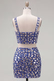2-Piece Dark Blue Mirrored Corset Homecoming Dress