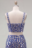 2-Piece Dark Blue Mirrored Corset Homecoming Dress