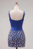 Corset Bodycon Mirrored Dark Blue Homecoming Dress