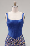 Corset Bodycon Mirrored Dark Blue Homecoming Dress