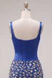 Corset Bodycon Mirrored Dark Blue Homecoming Dress