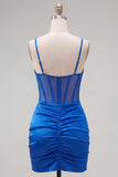 Royal Blue Bodycon Satin Corset Short Homecoming Dress