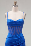 Royal Blue Bodycon Satin Corset Short Homecoming Dress
