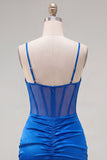 Royal Blue Bodycon Satin Corset Short Homecoming Dress