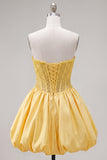 Strapless A Line Corset Yellow Homecoming Dress with Pearls