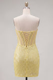 Yellow Bodyocn Strapless Beaded Corset Sequin Homecoming Dress