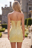 Yellow Bodyocn Strapless Beaded Corset Sequin Homecoming Dress