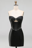 Black Strapless Beaded Cut Out Bodycon Short Homecoming Dress