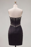 Black Strapless Beaded Cut Out Bodycon Short Homecoming Dress