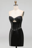 Black Strapless Beaded Cut Out Bodycon Short Homecoming Dress