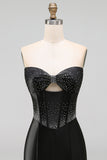 Black Strapless Beaded Cut Out Bodycon Short Homecoming Dress