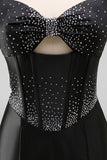 Black Strapless Beaded Cut Out Bodycon Short Homecoming Dress