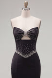 Black Strapless Beaded Cut Out Bodycon Short Homecoming Dress