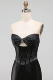 Black Strapless Beaded Cut Out Bodycon Short Homecoming Dress