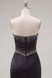 Black Strapless Beaded Cut Out Bodycon Short Homecoming Dress
