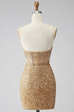 Sparkly Golden Bodycon Sequin Corset Strapless Homecoming Dress