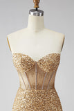Sparkly Golden Bodycon Sequin Corset Strapless Homecoming Dress