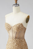 Sparkly Golden Bodycon Sequin Corset Strapless Homecoming Dress