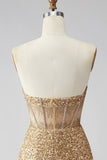 Sparkly Golden Bodycon Sequin Corset Strapless Homecoming Dress