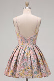 Floral Jacquard Pink Spaghetti Straps A Line Homecoming Dress