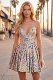 Floral Jacquard Pink Spaghetti Straps A Line Homecoming Dress