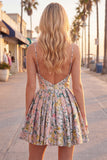 Floral Jacquard Pink Spaghetti Straps A Line Homecoming Dress