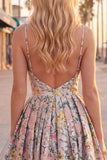 Floral Jacquard Pink Spaghetti Straps A Line Homecoming Dress