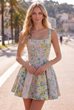 Grey A Line Square Neck Floral Jacquard Corset Homecoming Dress