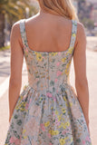 Grey A Line Square Neck Floral Jacquard Corset Homecoming Dress