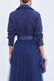 Grey Blue A Line Tulle Long Mother of the Bride Dress with Belt