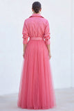Grey Blue A Line Tulle Long Mother of the Bride Dress with Belt