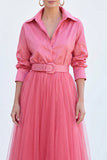 Grey Blue A Line Tulle Long Mother of the Bride Dress with Belt