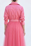 Grey Blue A Line Tulle Long Mother of the Bride Dress with Belt