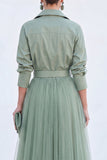 Grey Blue A Line Tulle Long Mother of the Bride Dress with Belt