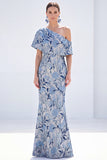 Yellow Asymmetrical Jacquard Mermaid Wedding Guest Dress