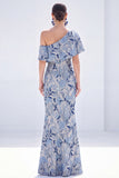 Yellow Asymmetrical Jacquard Mermaid Wedding Guest Dress