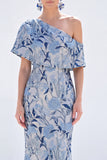 Yellow Asymmetrical Jacquard Mermaid Wedding Guest Dress