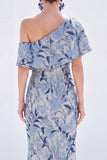 Yellow Asymmetrical Jacquard Mermaid Wedding Guest Dress
