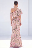 Yellow Asymmetrical Jacquard Mermaid Wedding Guest Dress