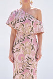 Yellow Asymmetrical Jacquard Mermaid Wedding Guest Dress