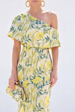 Yellow Asymmetrical Jacquard Mermaid Wedding Guest Dress