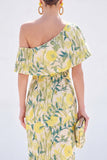 Yellow Asymmetrical Jacquard Mermaid Wedding Guest Dress