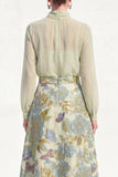 Purple Sheer High Neck Jacquard A Line Midi Mother of the Bride Dress with Long Sleeves