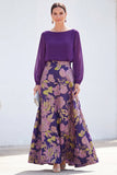 Green A Line Bateau Neck Jacquard Floral Long Sleeve Mother of the Bride Dress