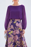 Green A Line Bateau Neck Jacquard Floral Long Sleeve Mother of the Bride Dress