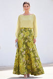 Green A Line Bateau Neck Jacquard Floral Long Sleeve Mother of the Bride Dress